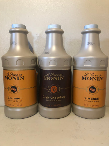 Monin Sauce - 64 OZ Bottle Carmel or Dark Chocolate